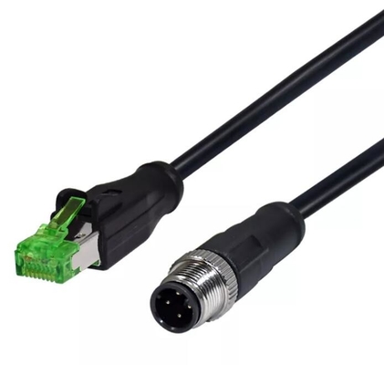 M12 Wire 8 Pin Cable Connector M12 8 Pin X Code To Male RJ45 Overmoulded