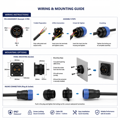 M25 IP67 Waterproof 50A EV Charging Connector for E-Scooter & Motorcycle