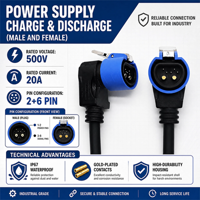M18 2+6 EV Backup Power Connector 500V 20A High Current Terminal