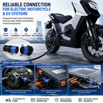 E-motorcycle Solution M23 Series 30A Heavy Duty Waterproof Circular Connector For High Power Equipment