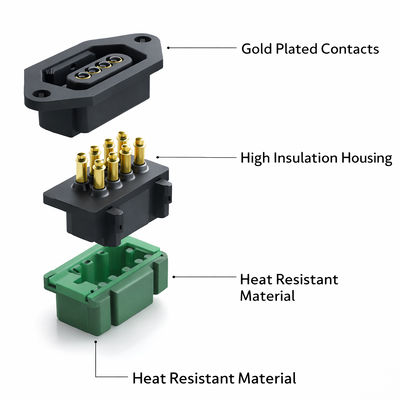 40A AC 2+6 Power Socket Connector 72V 3000 Cycles Industrial
