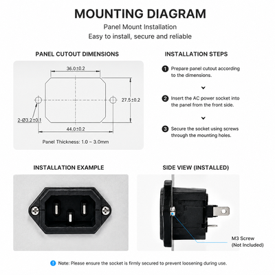 IEC 60320 AC Power Socket 10A 1500V Panel Mount for UPS Systems